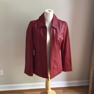 Trendy Red Leather Zip-Up Jacket